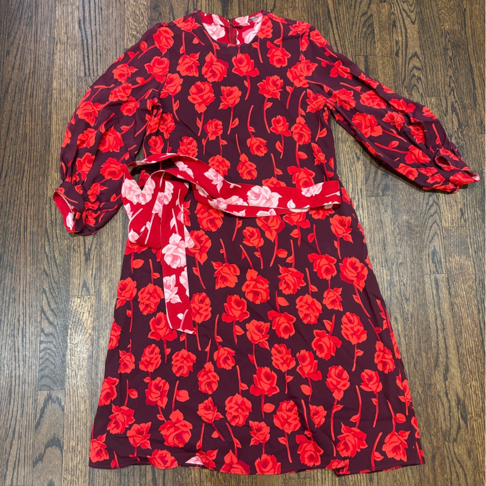 Lela rose red and pink crepe dress